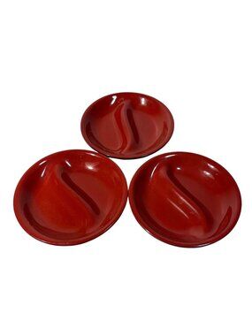 Tong Ya Small Divided Plates 4" Red & Black Melamine Ware 335 Lot Of 3